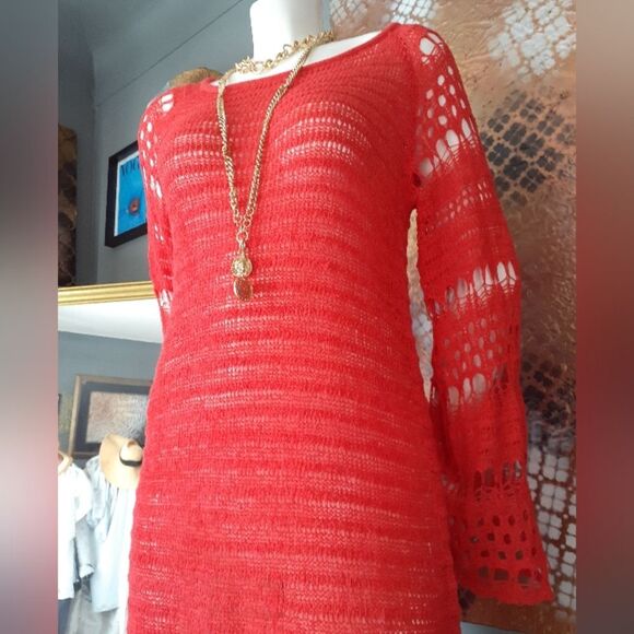 Zara Nwot Crochet Bright Red Knit Dress - Picture 6 of 15